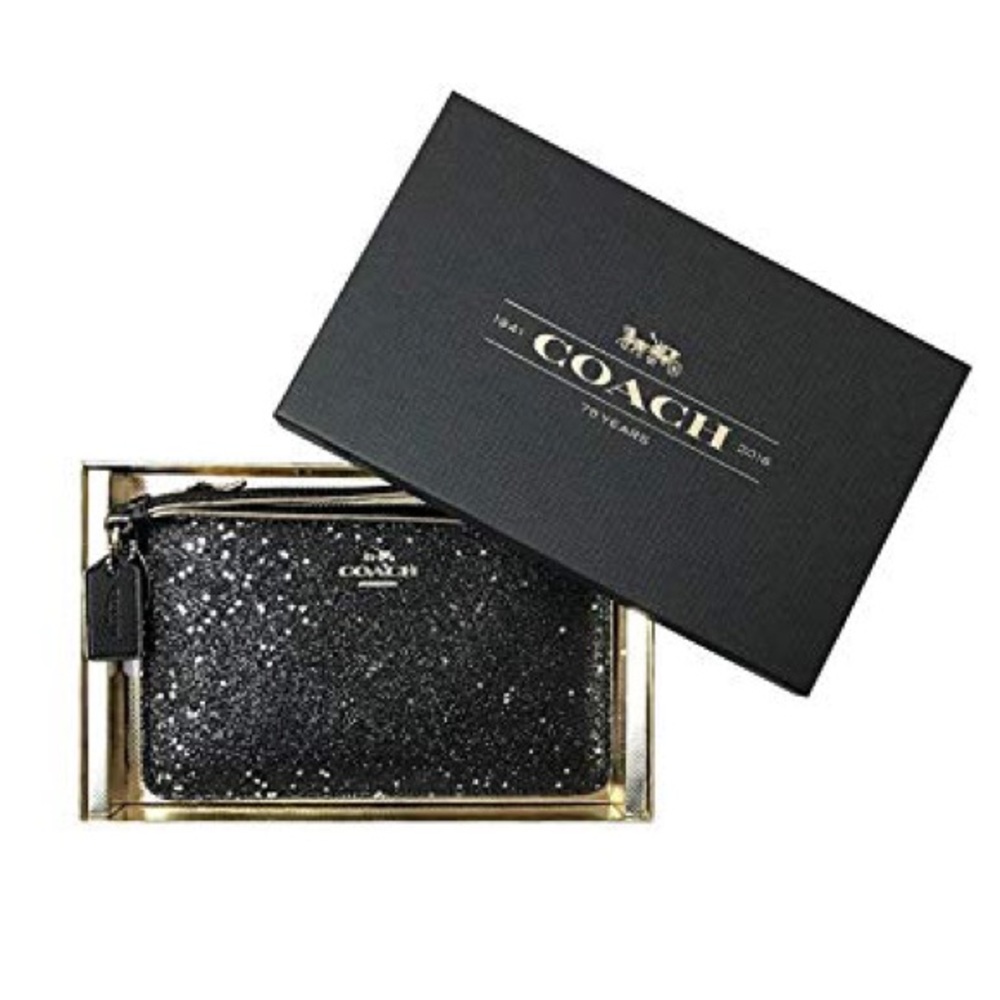 BNWT Coach Black Star Glitter small wristlet
